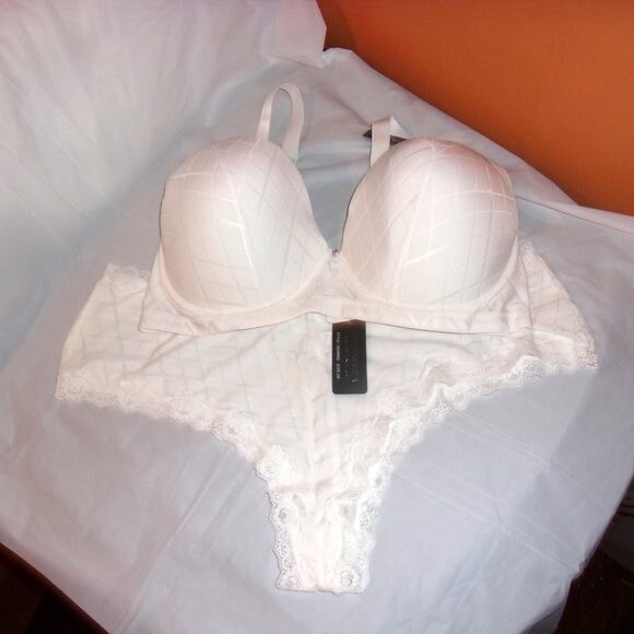 Youmita White Jacquard 40DD Push Up Bra/1XHipster - Picture 4 of 12